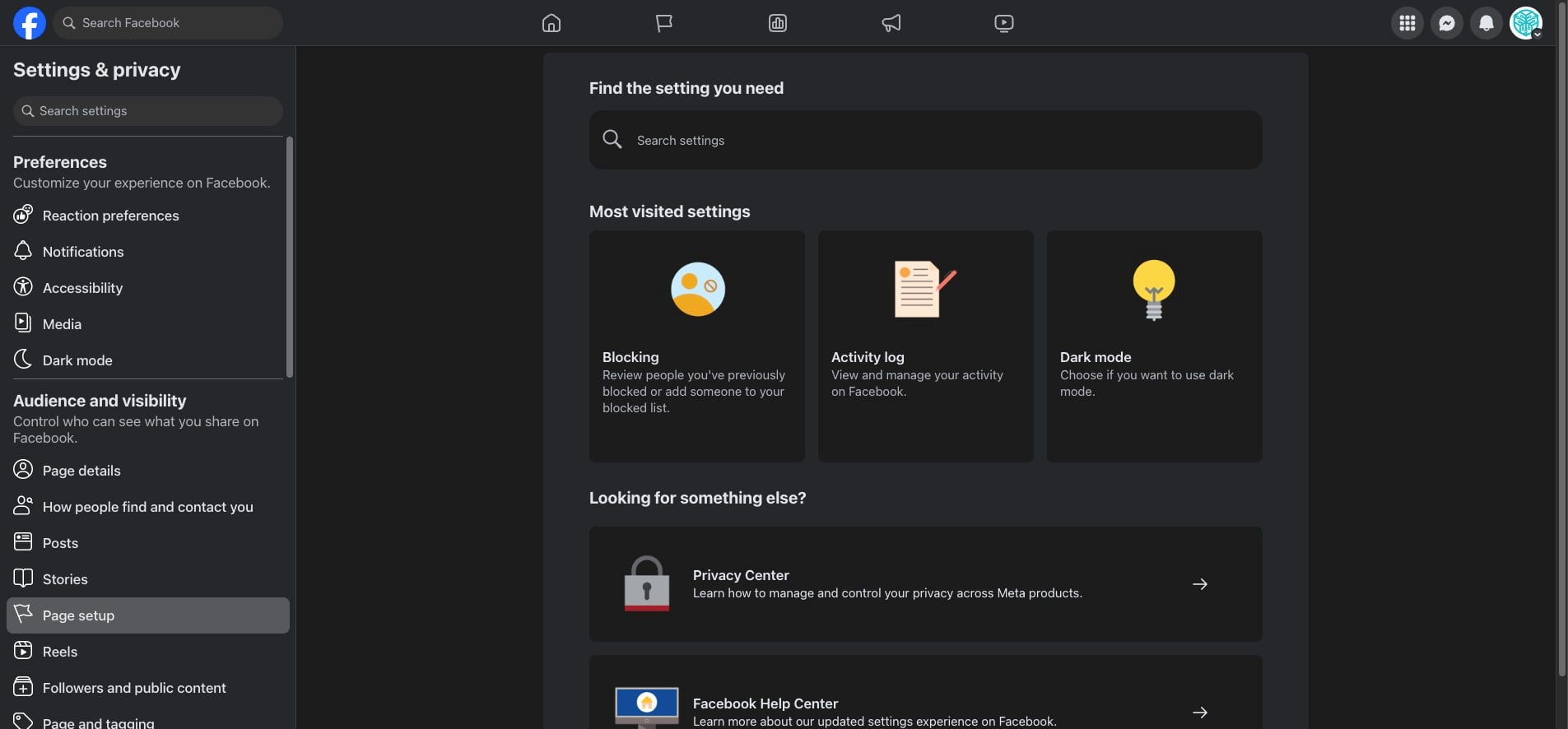 Scroll down in the left navigation menu. Click "Page setup"
