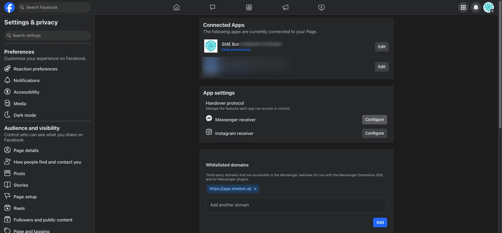 In the App Settings, at Messenger Receiver or Instagram Receiver, click "Configure".
