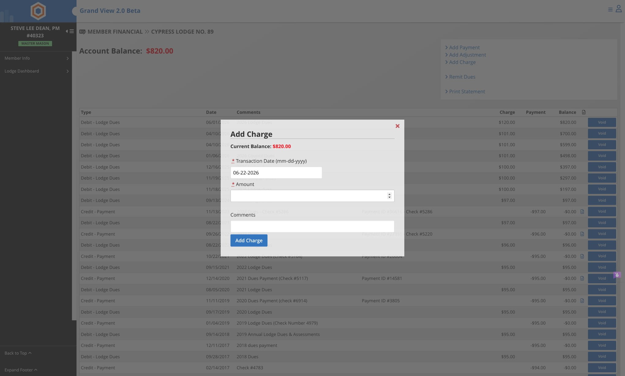 Enter the transaction date and the amount