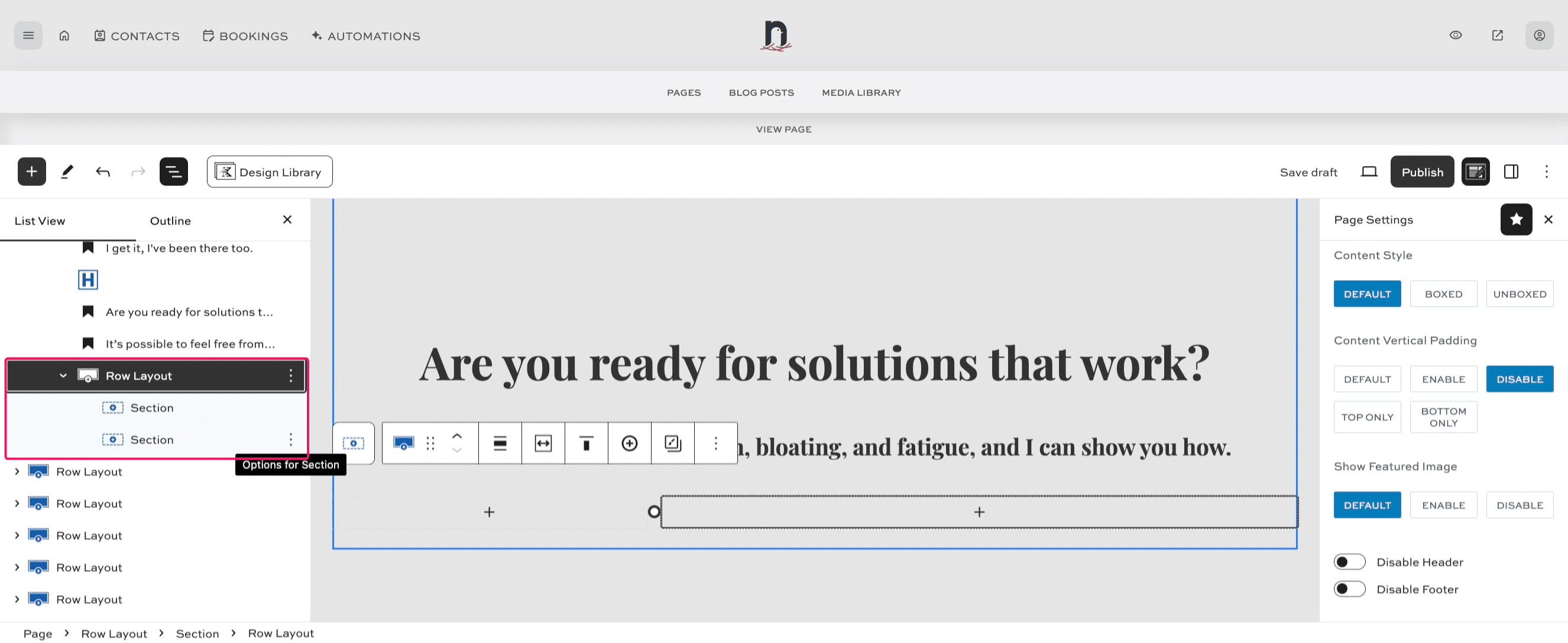 Click on 3 dots at the right of the Row Layout