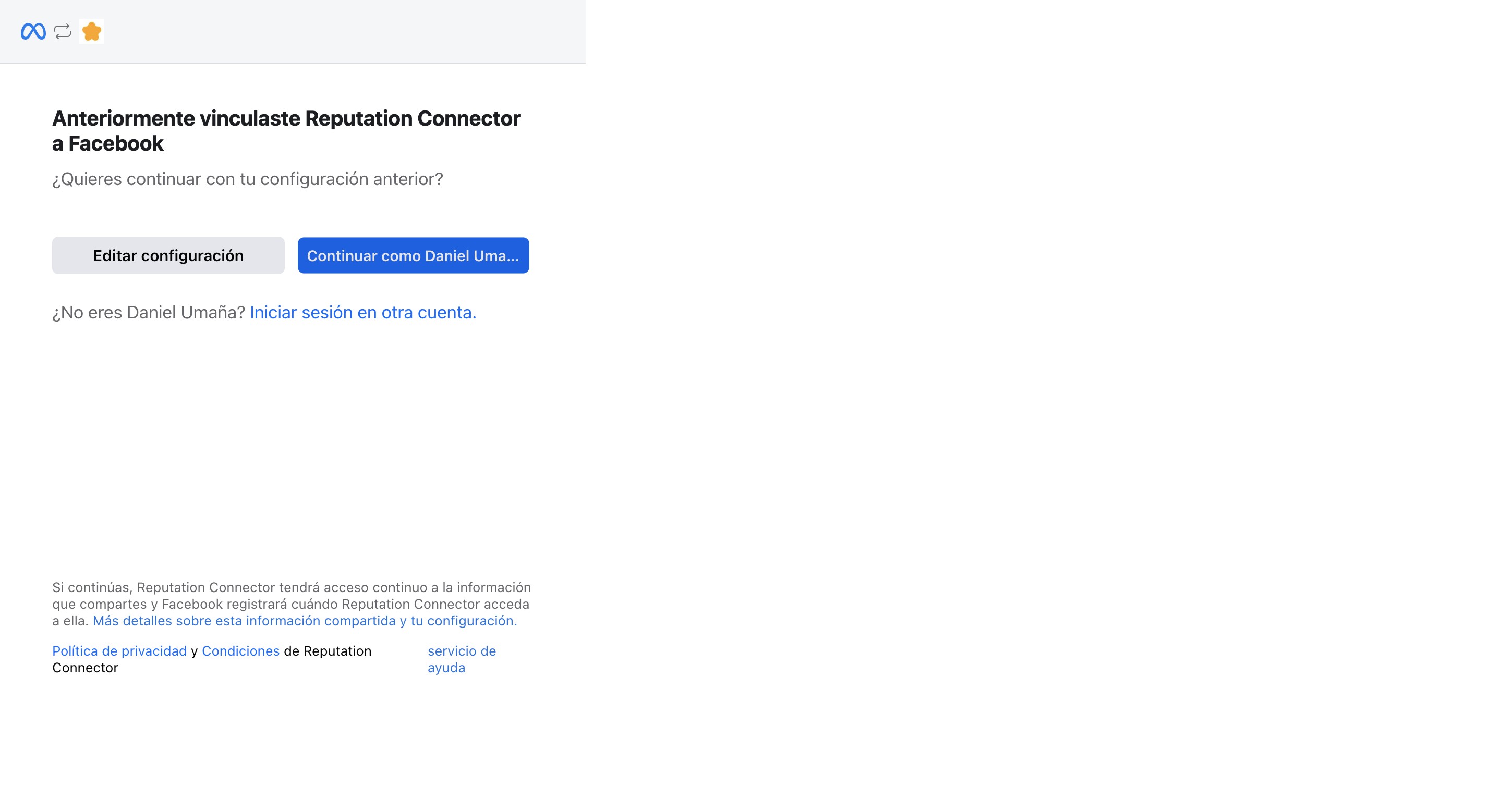 Click en Continuar como el nombre de su usuario donde tenga acceso de administrador