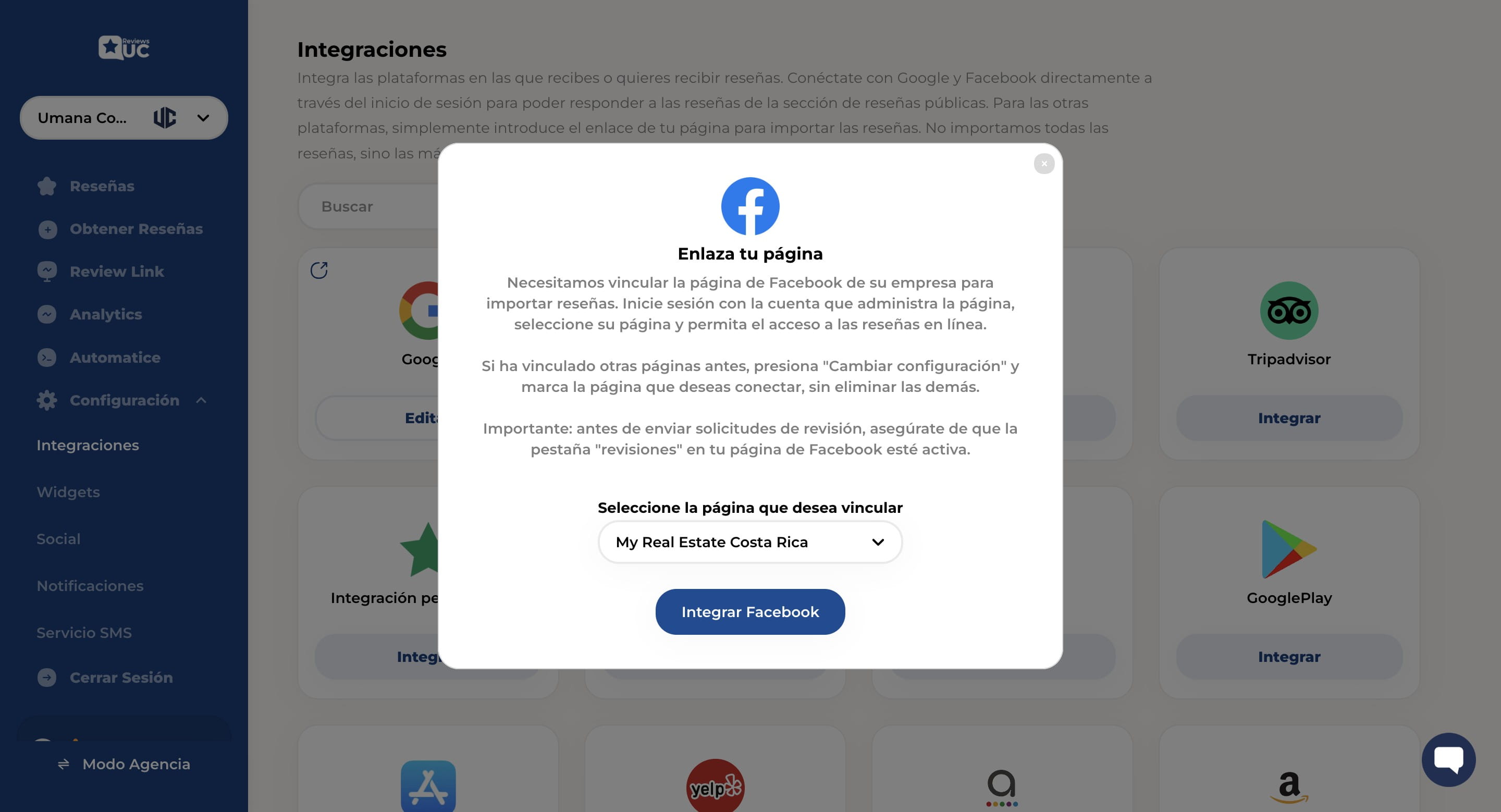 Click en "Integrar"
