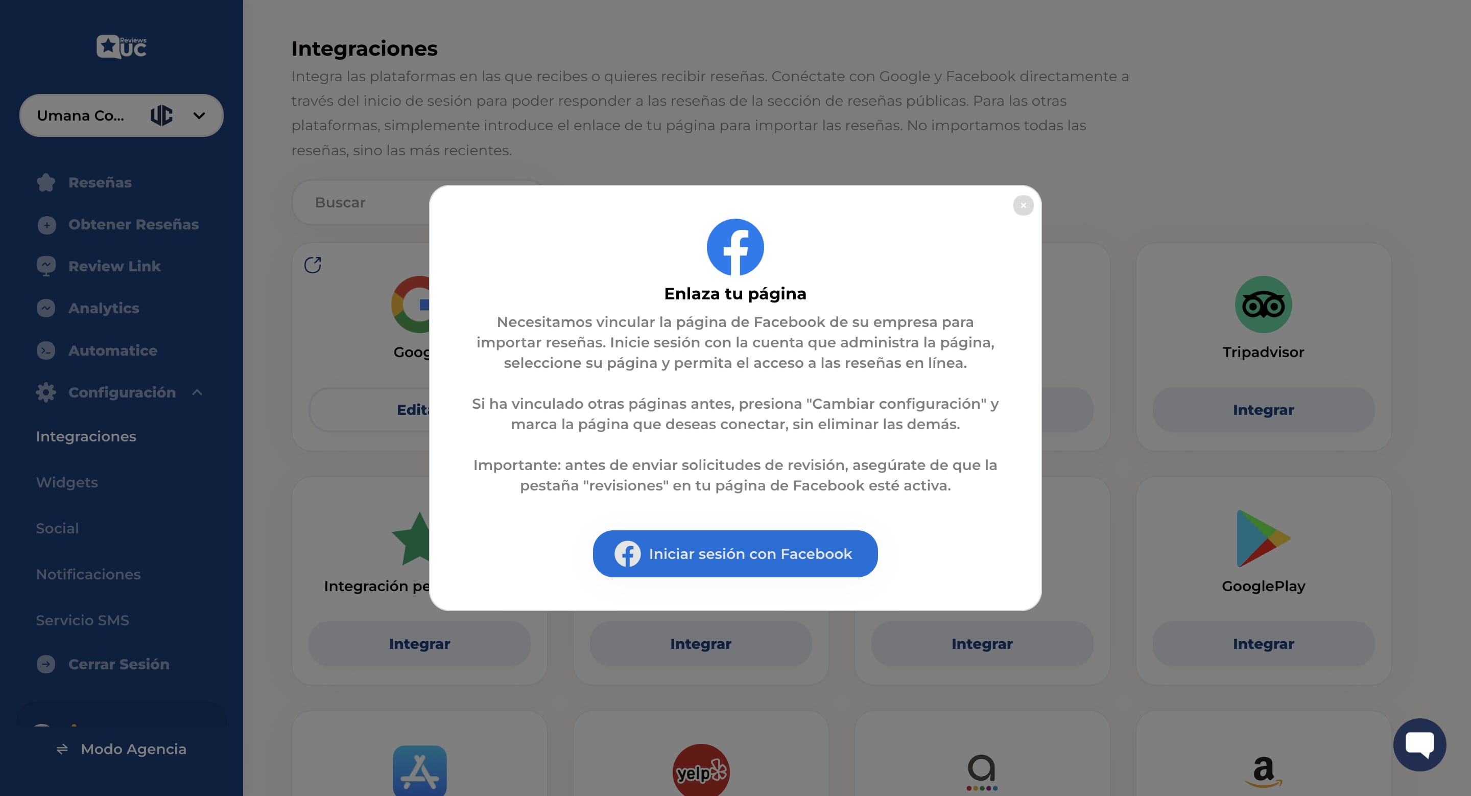 Click en "Iniciar sesión con Facebook"