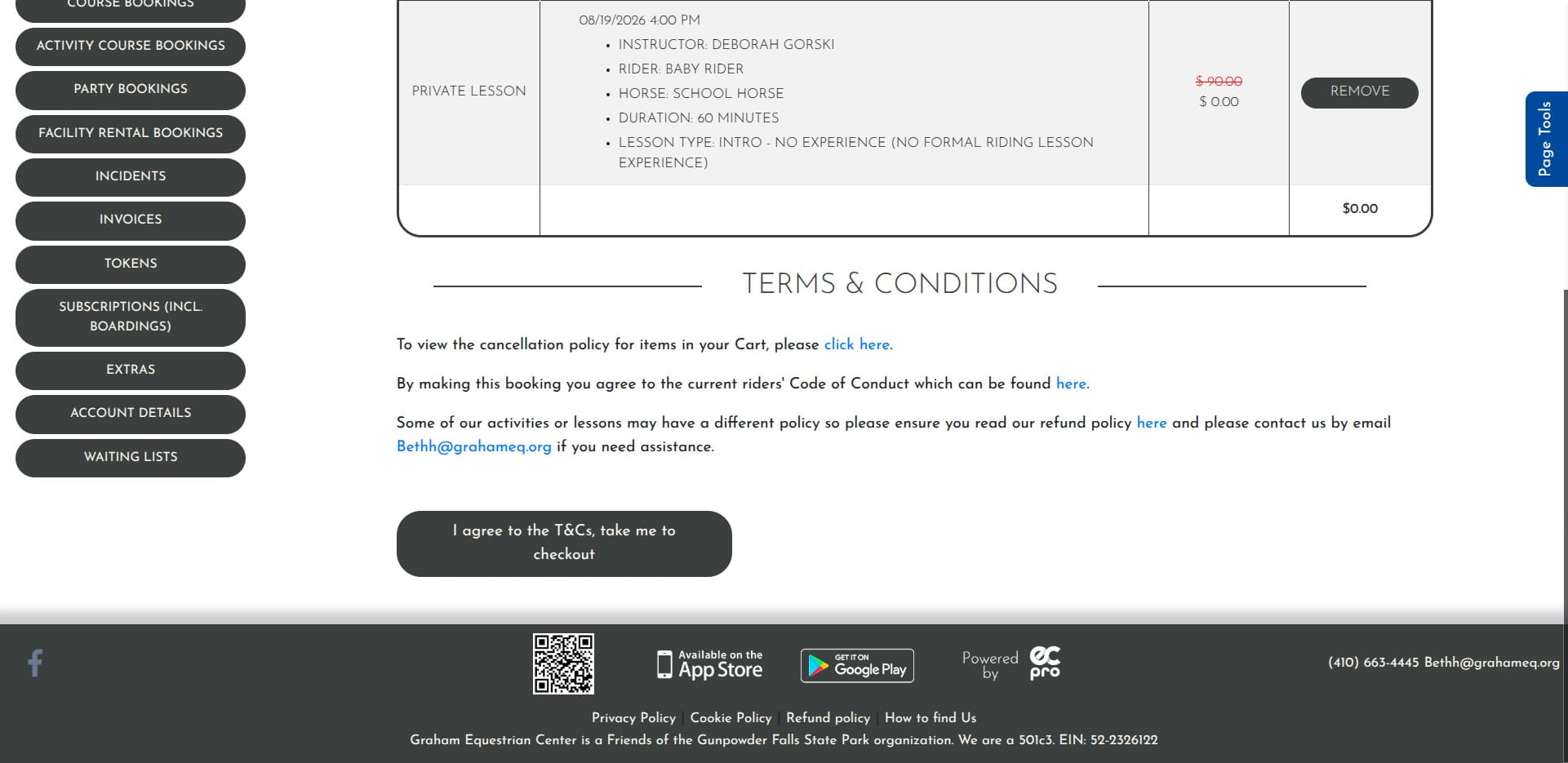 Click on "I agree to the T&Cs, take me to checkout"