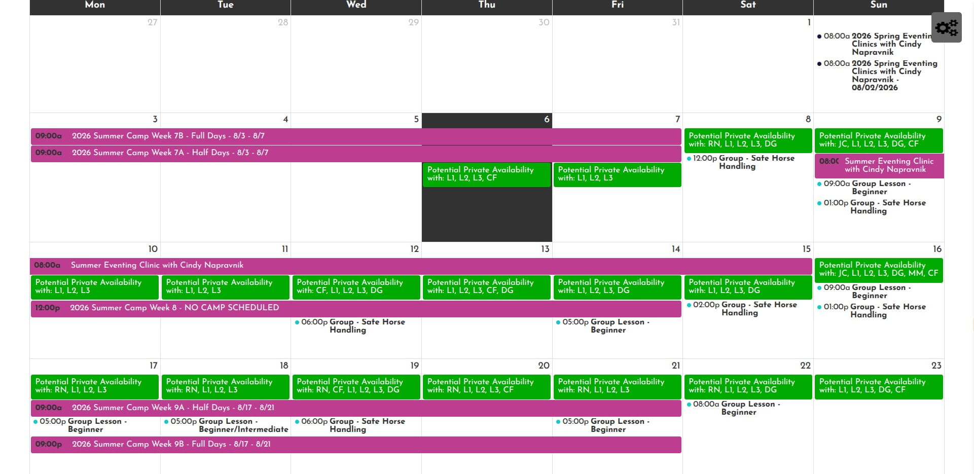 Select a date that works for you, make sure it says "Potential Private Availability with:' and includes at least one set of instructor initials that is NOT L1, L2 or L3.