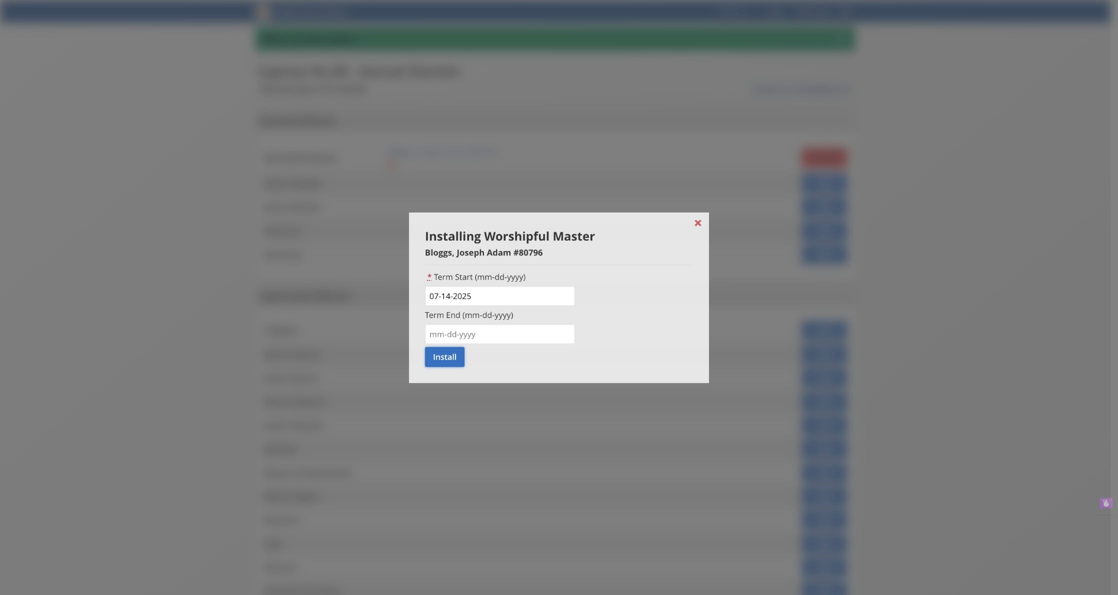 Add the date of installation and click on "Install"