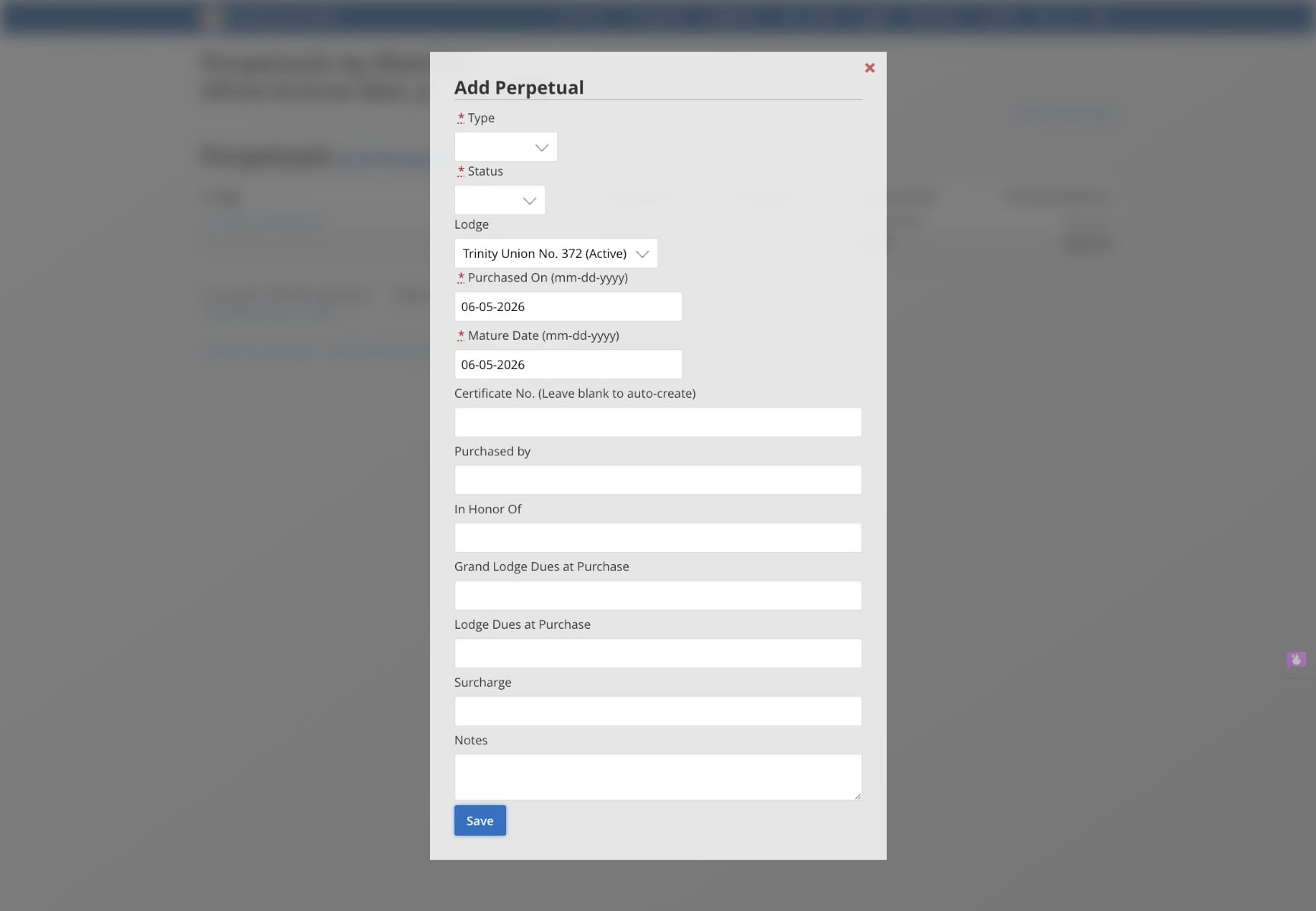 Complete the form and click on "Save"