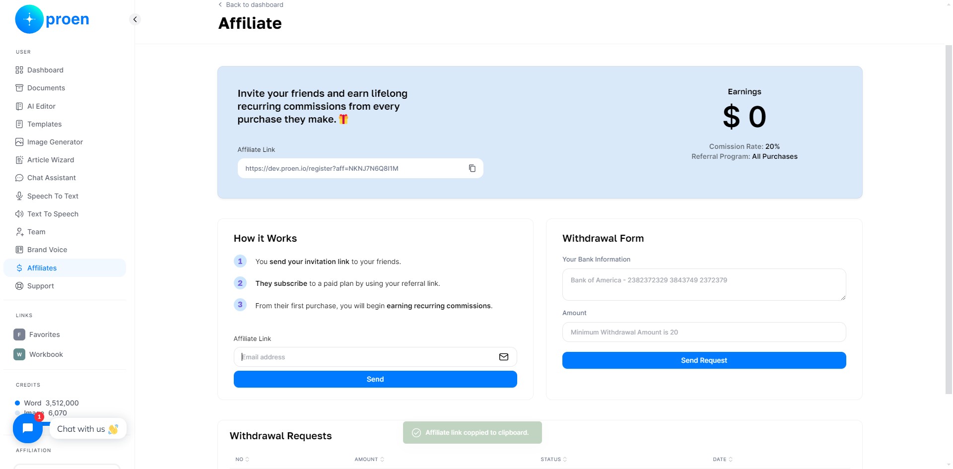 You can also type in the email address of the individual you want to send your Proen AI affiliate link to. Don't forget to click Send!