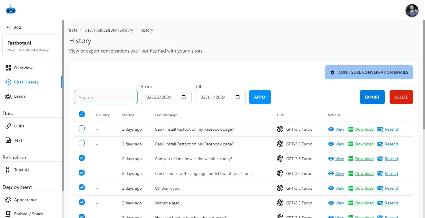 After selecting the chats, click on the "Export" button and it will download the conversation in a PDF on your computer.