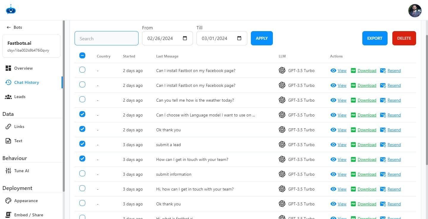Select the Chats that you want to export. 