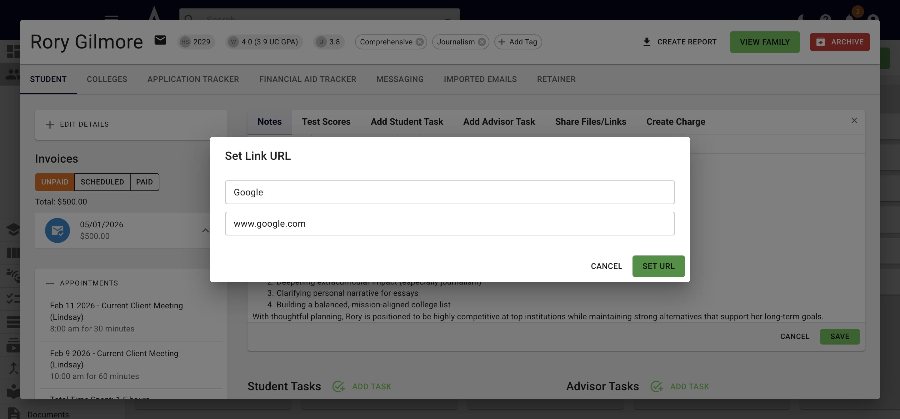 A pop up will appear that allows you to add a link and related text. 