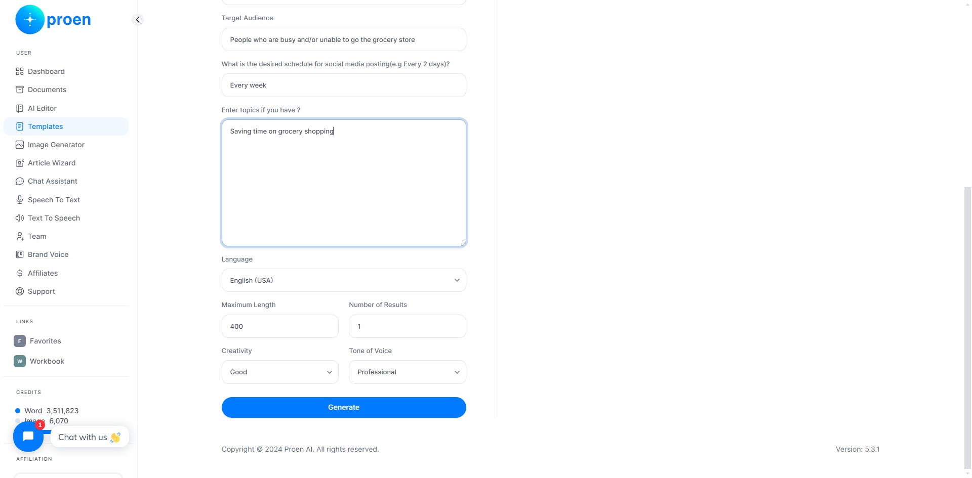 **Optional**: curate the content that will be generated