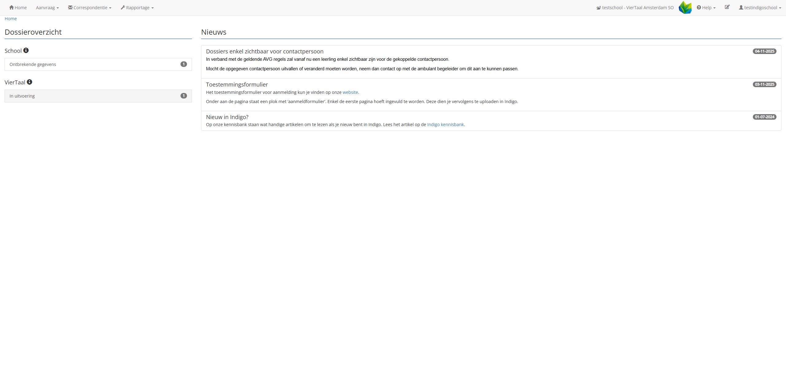 Klik op "In uitvoering" om de dossiers in deze status te openen.