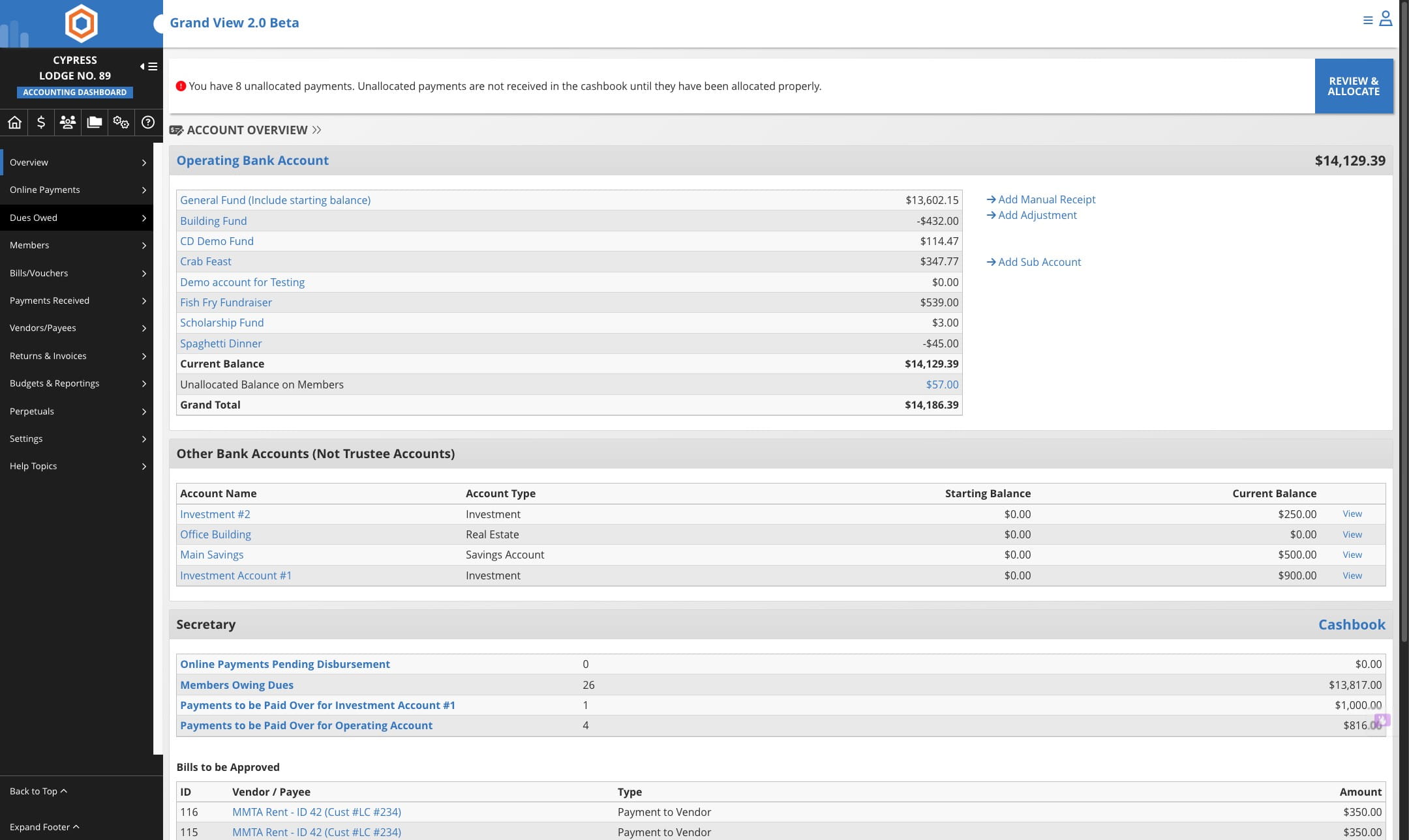 Click on "Dues Owed"