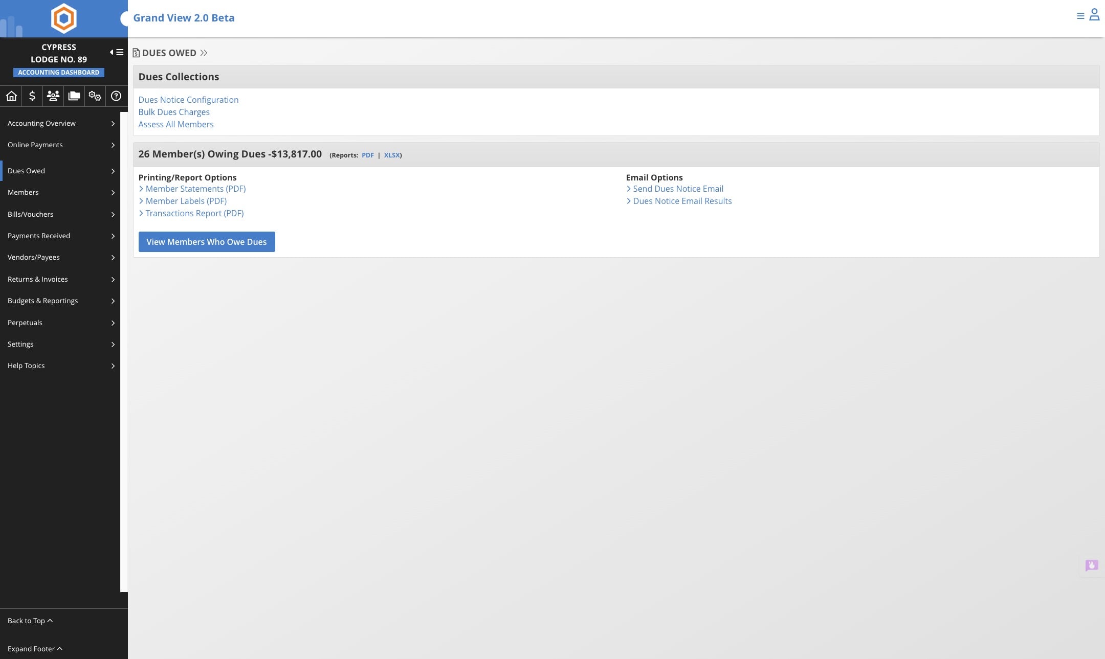 Click on "Bulk Dues Charges"
