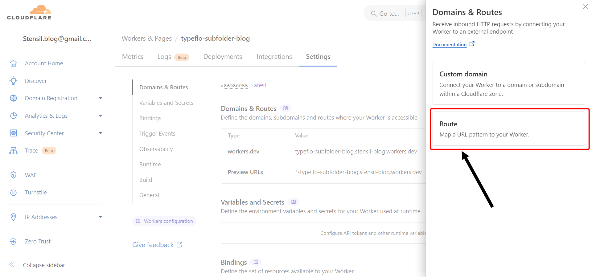 Select **"Route"** from the option