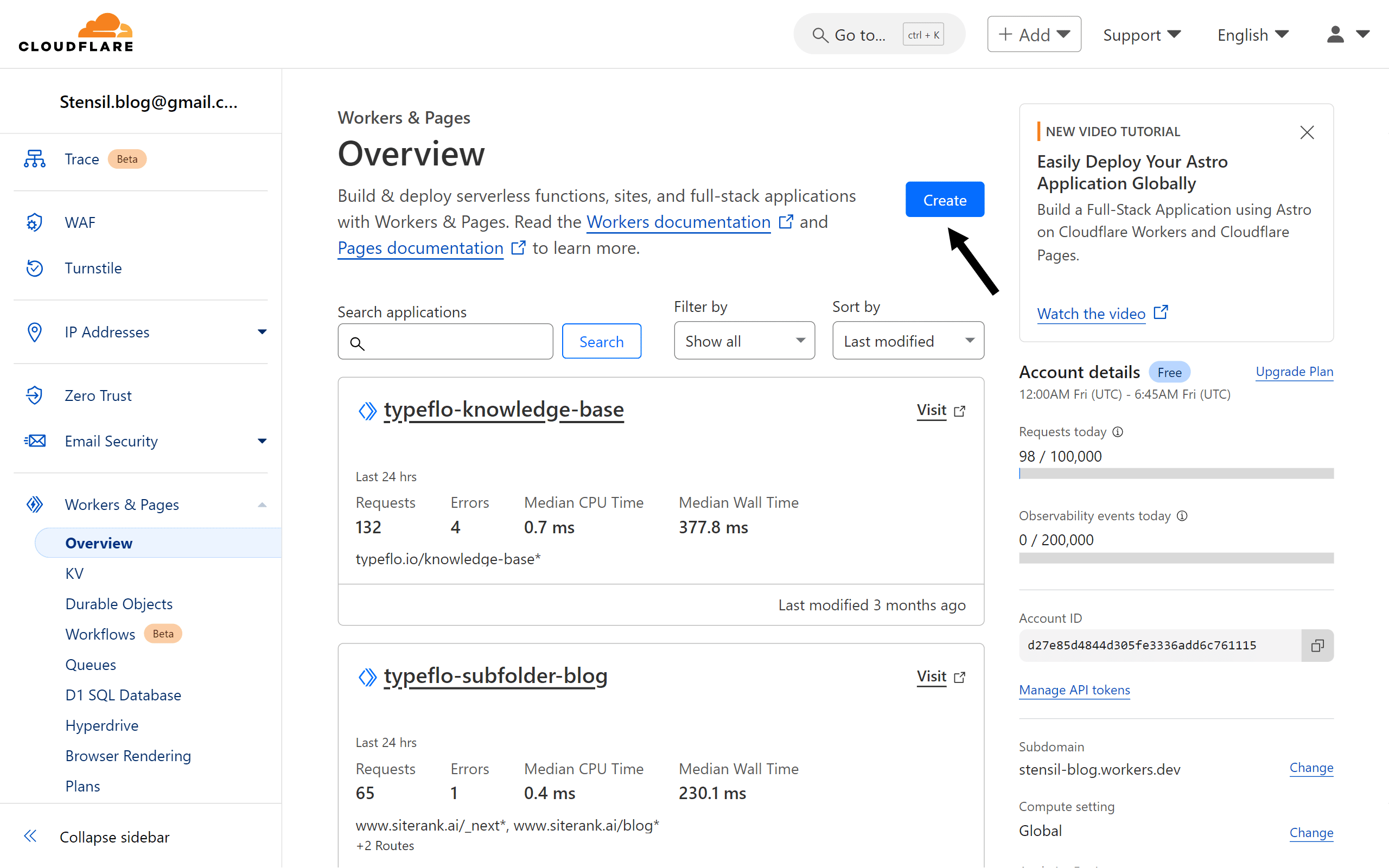 Click on **"Create"**