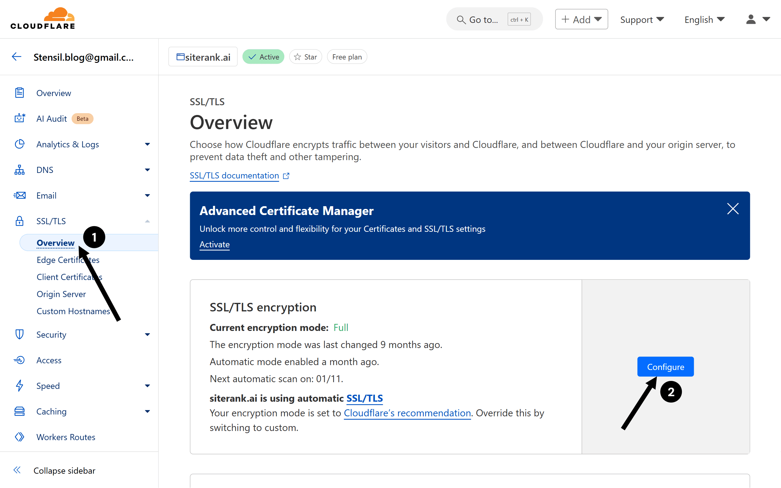 Click on **"Overview"** and then click on **"Configure"**