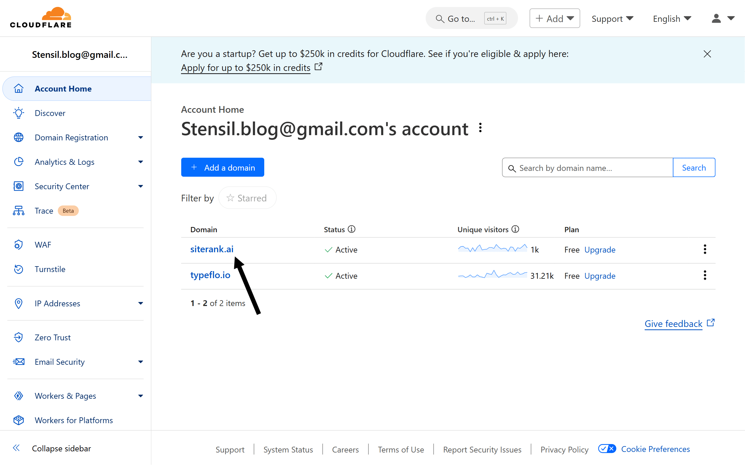 Choose the domain which you linked on your Typeflo Dashboard
