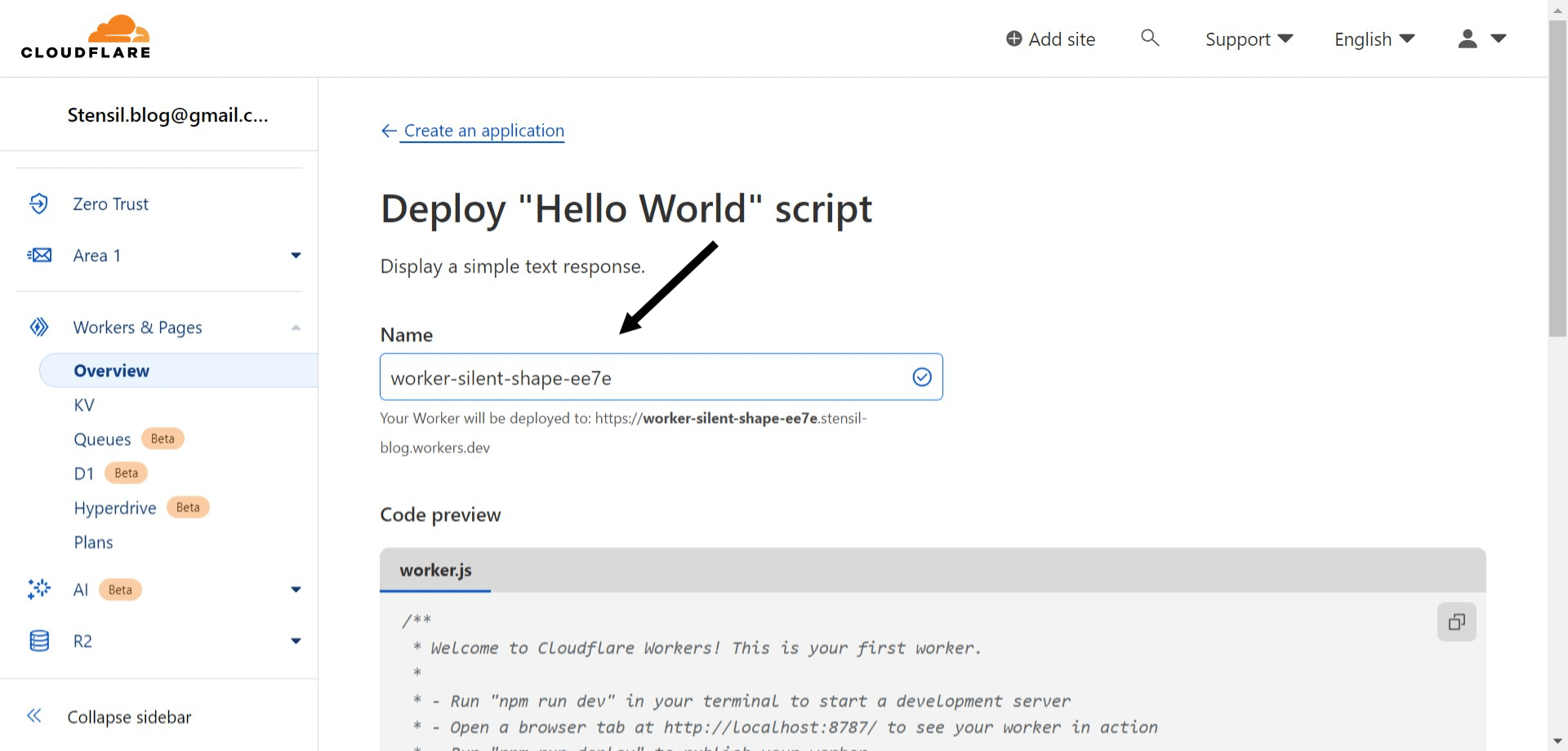 Provide the name of your choice (or use the default one) and then click on **"Deploy"** on the bottom right of your screen.