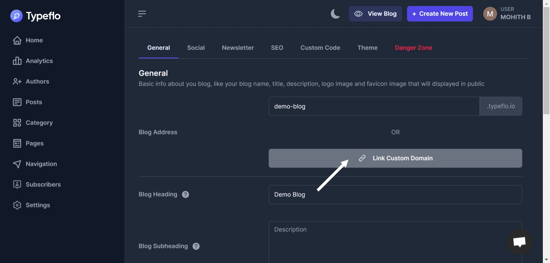 Click on **"Link Custom Domain"** Button