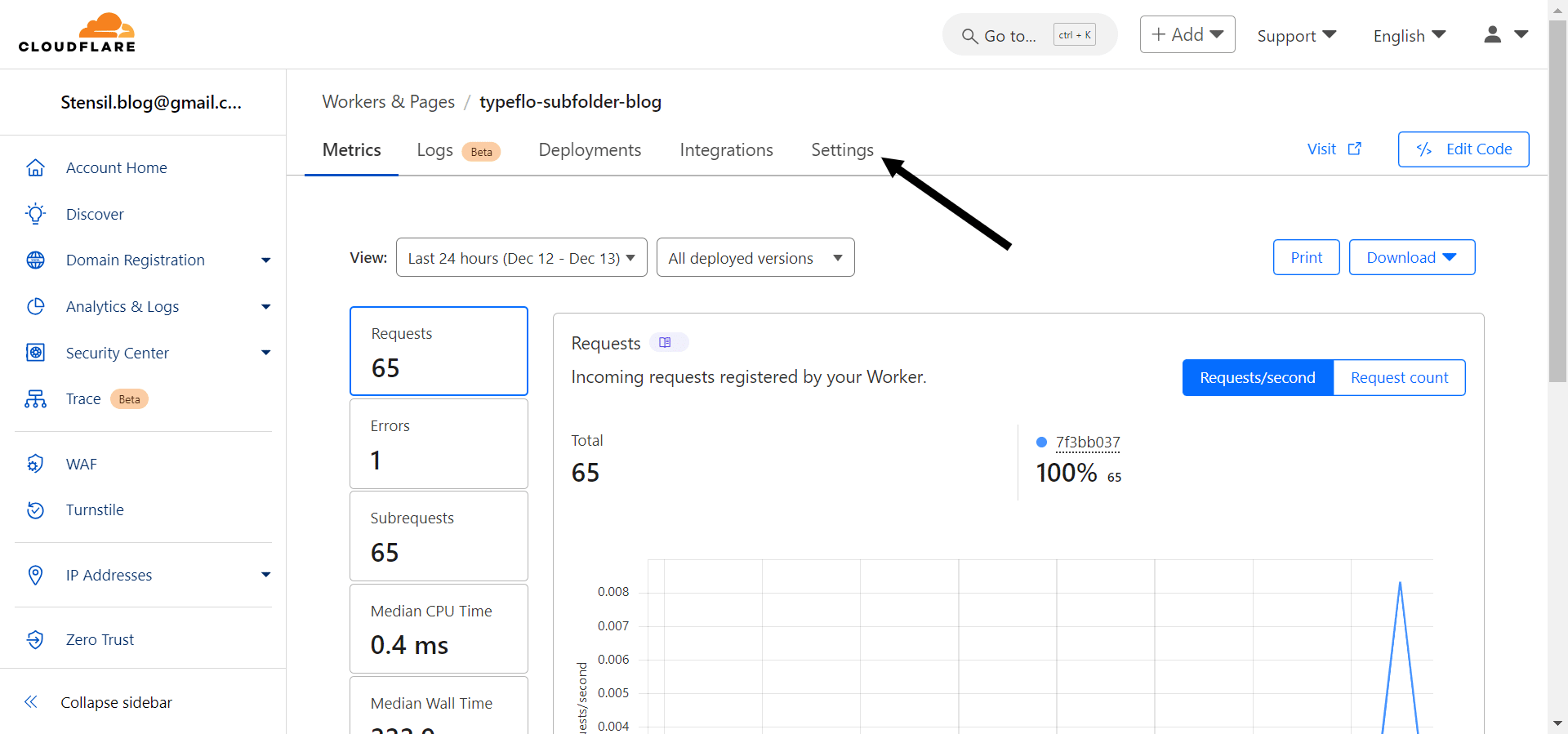 Go back to the Workers home page and click on **"Settings"**