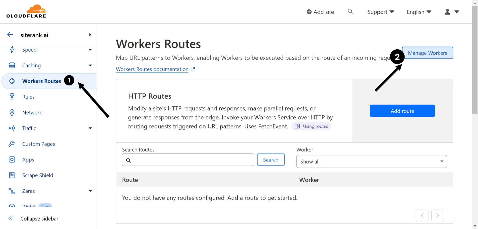 Click on **"Workers Routes"** and then click on **"Manage Workers"**