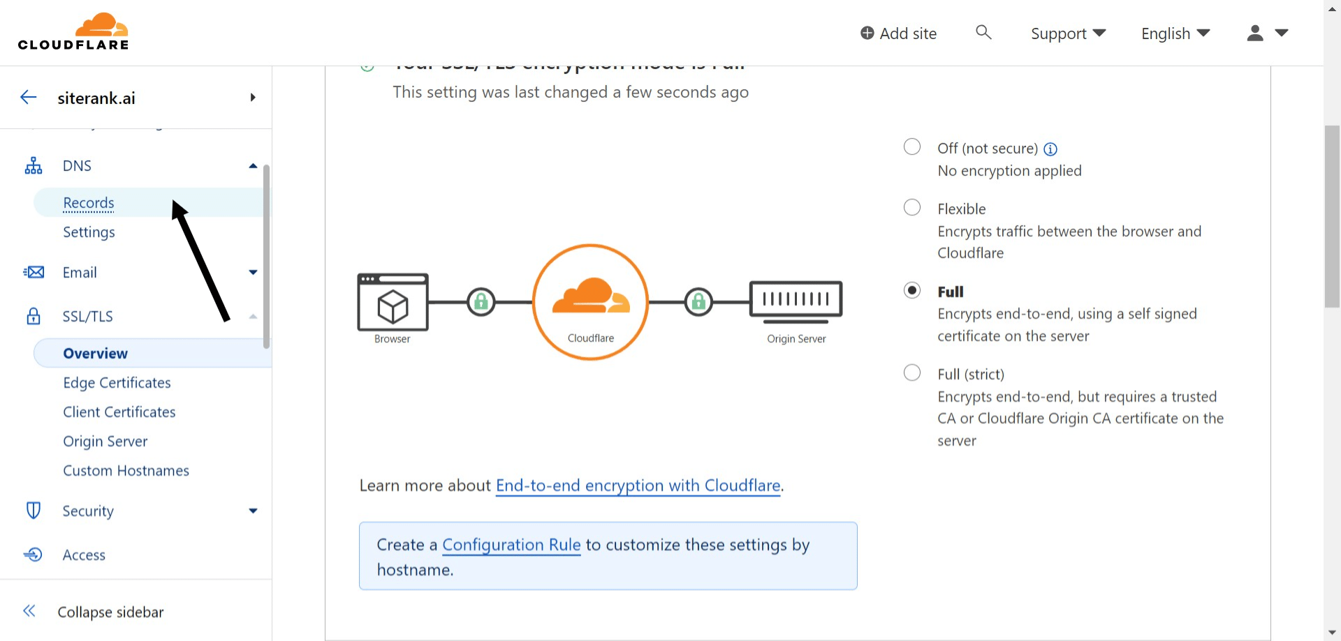 Next, click on **"Records"** under **"DNS"**