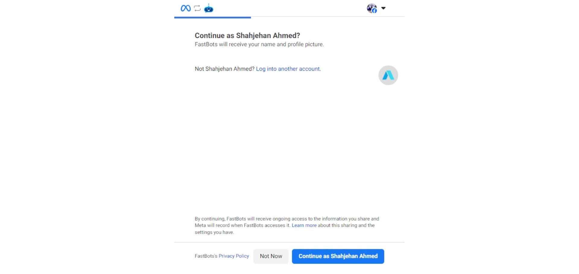 Click on the "Continue" button. If you are already logged into Facebook, log in to your Facebook account and then click on the Continue button. 