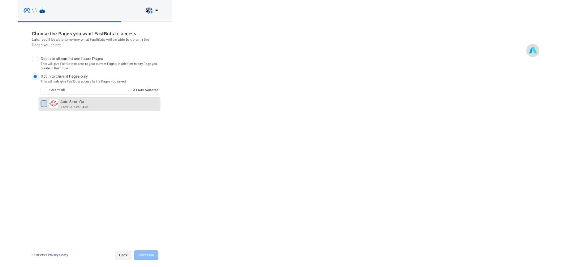 If you have any other Facebook pages, they will show in the list. You can select the Facebook page that you want to connect by clicking on the checkbox.