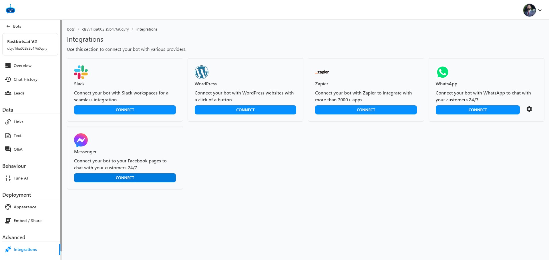 Click on the "Connect" button under the Messenger section. 