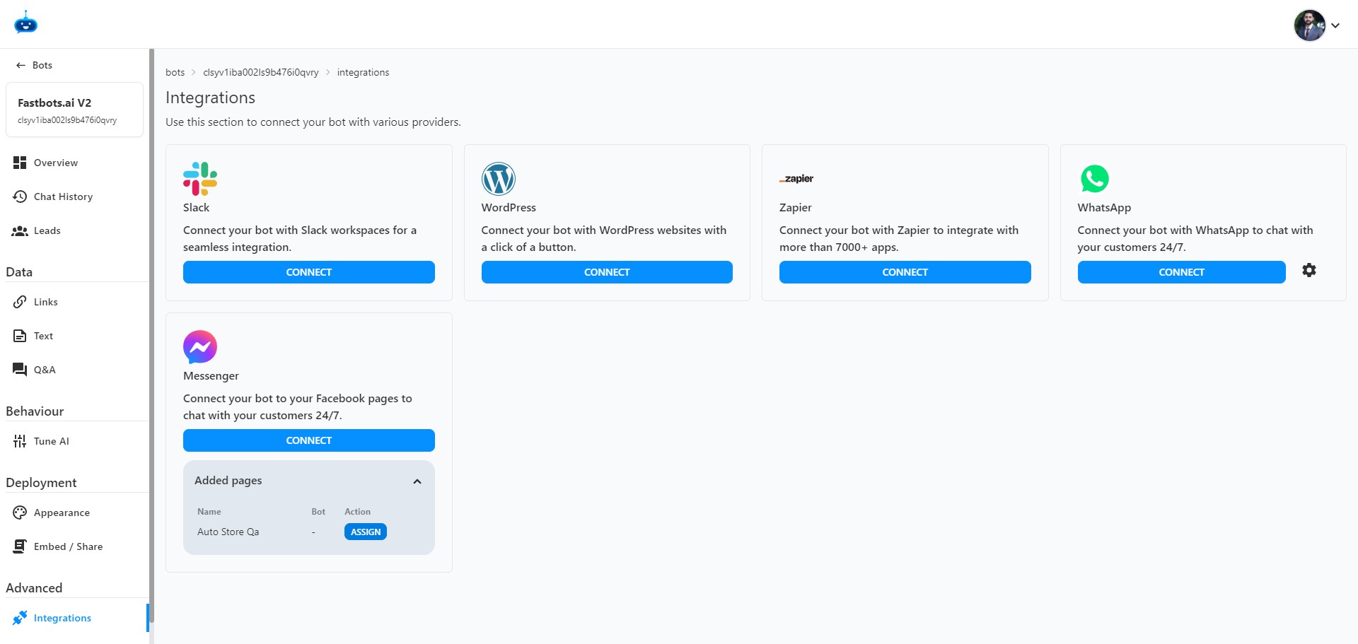 To make the chatbot functional on this page, click on the "ASSIGN" button. 