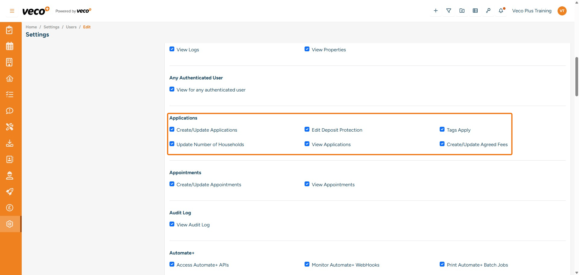 ## **Applications**
**Create/Update Applications** - Enables a user to create and update an Application
**Edit Deposit Protection** - Enables a user to edit the Deposit Protection on the Application. If this is not ticked, the save button will be locked
**Tags Apply** - Enables a user to add tags. If this is not ticked, the user will not be able to view the drop-down list of tags
**Update Number Of Holdholds** - Enables a user to add the number of households on an Application. If this is not ticked, it will state you do not have the permissions to add this on save
**View Applications** - Enables a user to view all Applications. If not ticked, it will show Incorrect Permissions
**Create/Update Agreed Fees** - Enables a user to create and update Agreed Fees on an Application. If this is not ticked, it will state that you are not authorised to perform this action









