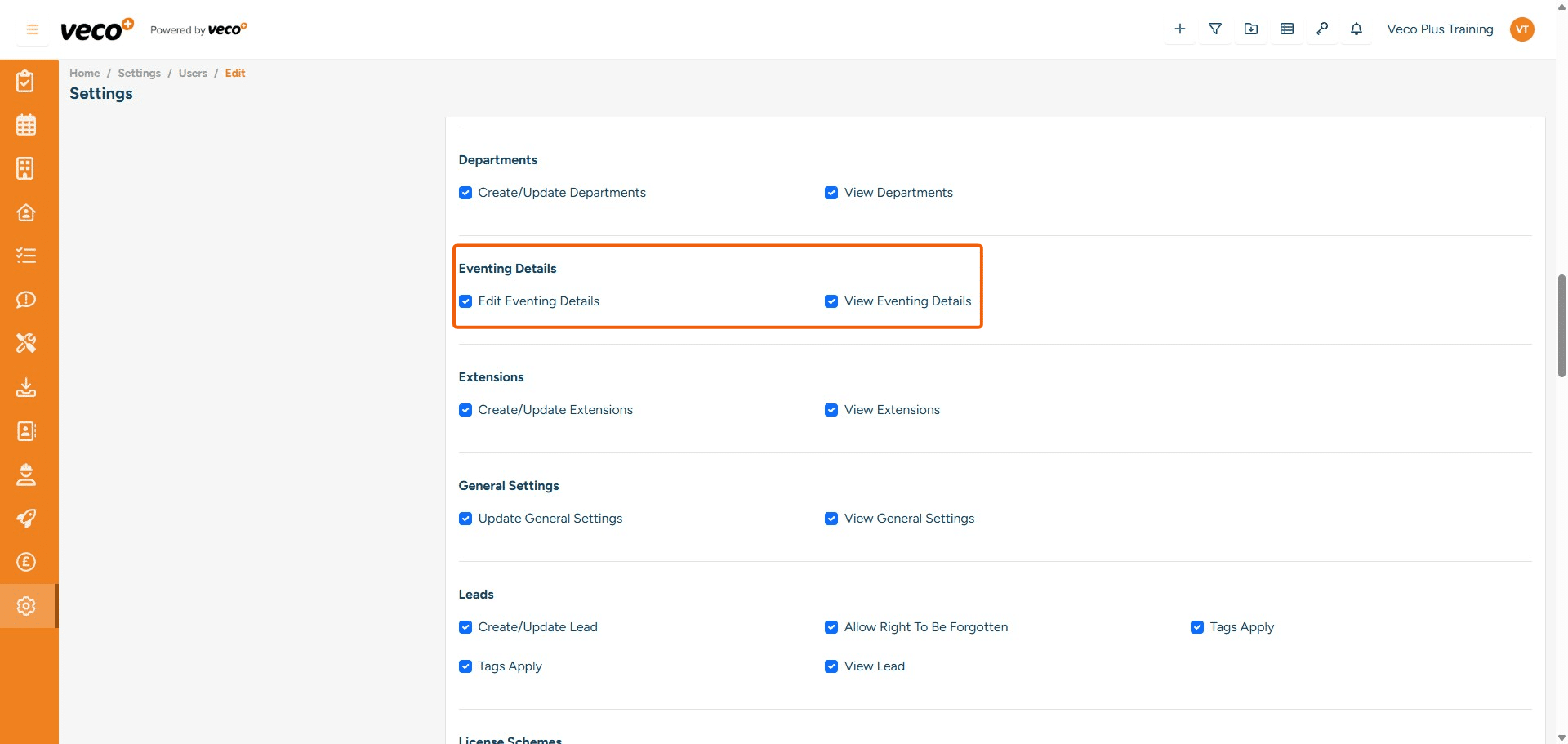 ## Eventing Details
**Edit Eventing Details** - This permission can be ignored, please leave not ticked
**View Eventing Details** - This permission can be ignored, please leave not ticked


