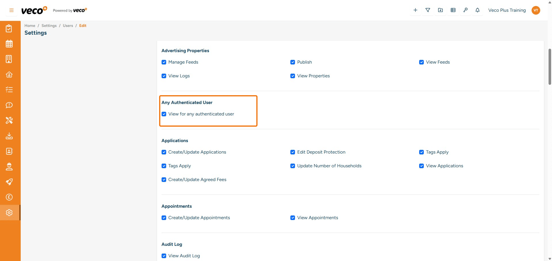 ## **Any Authenticated User**
**View for any authenticated user** - This permission can be ignored, please leave not ticked