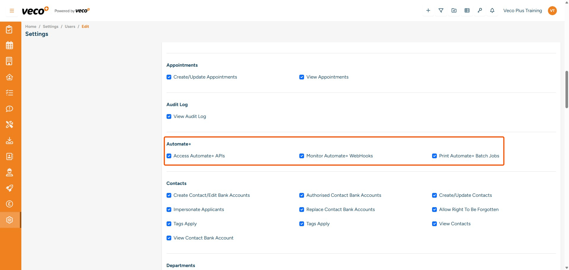 ## Automate+
**Access Automate + APIs** - Please leave not ticked
**Monitor Automate+ Webhooks** - Please leave not ticked
**Print Automate+ Batch Job** - Please leave not ticked
