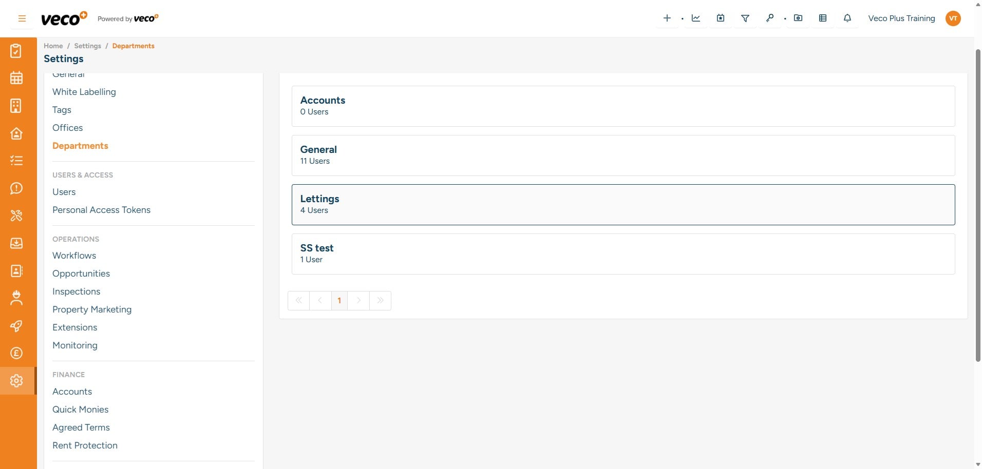 Select the department to apply settings to