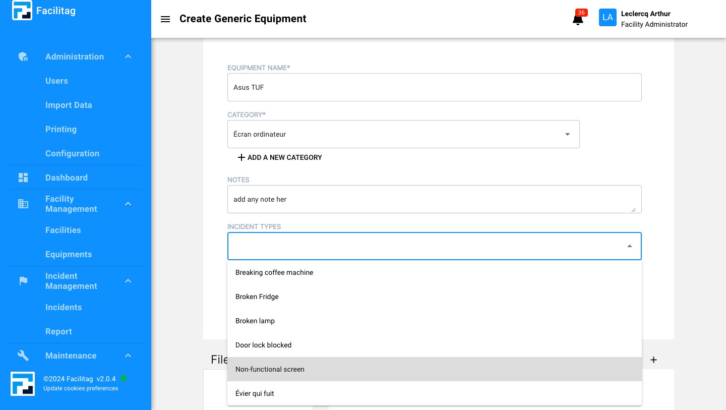 Select the right incident type