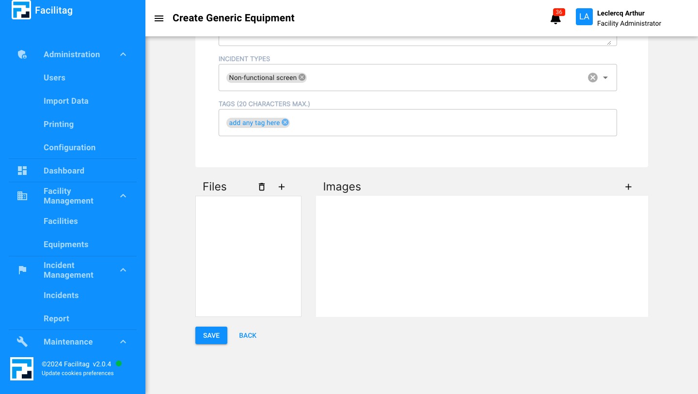 If you want, you can upload pictures of the equipments by clicking here