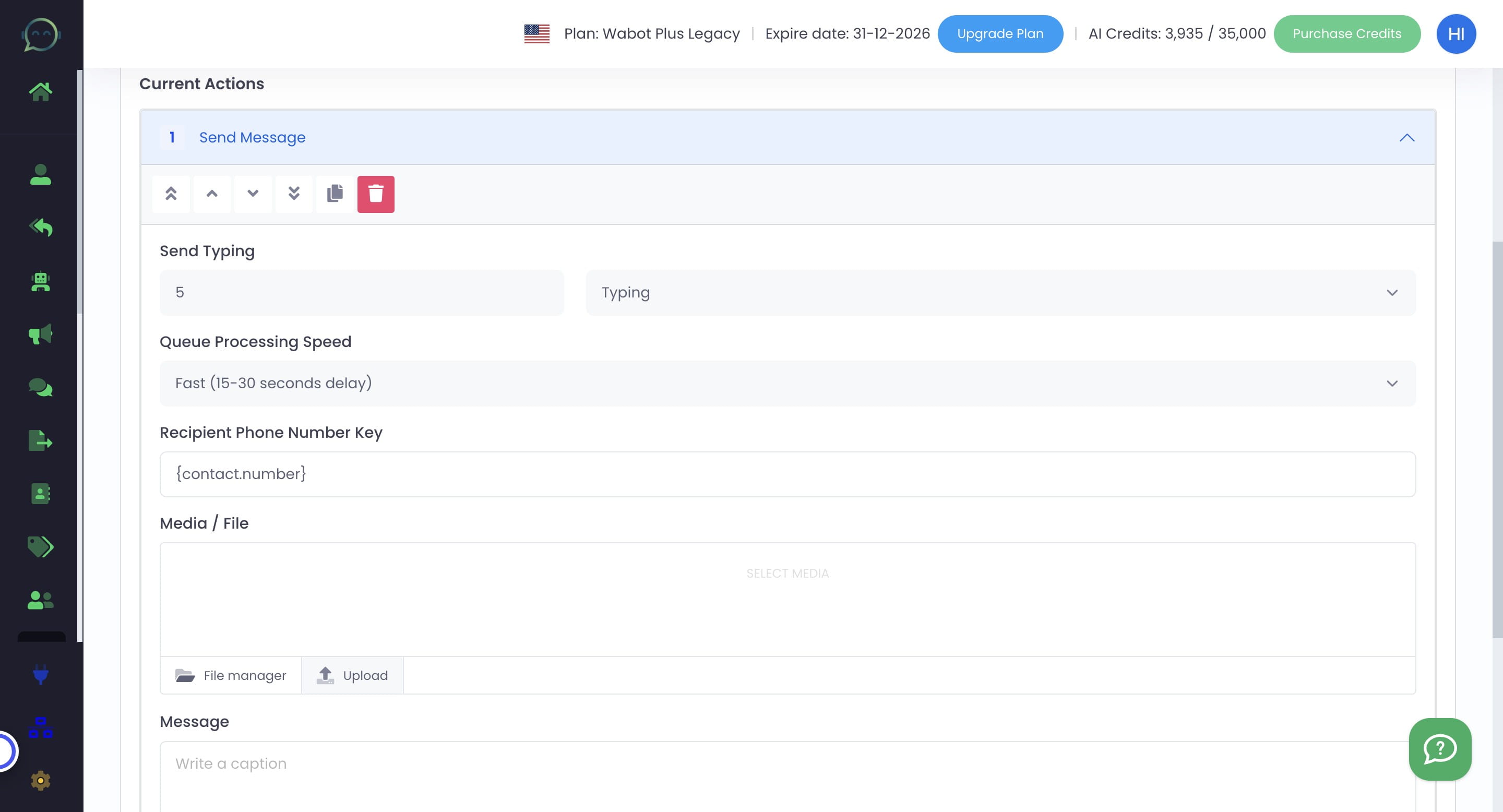 Click on "Upload" if you want to insert any media in the message