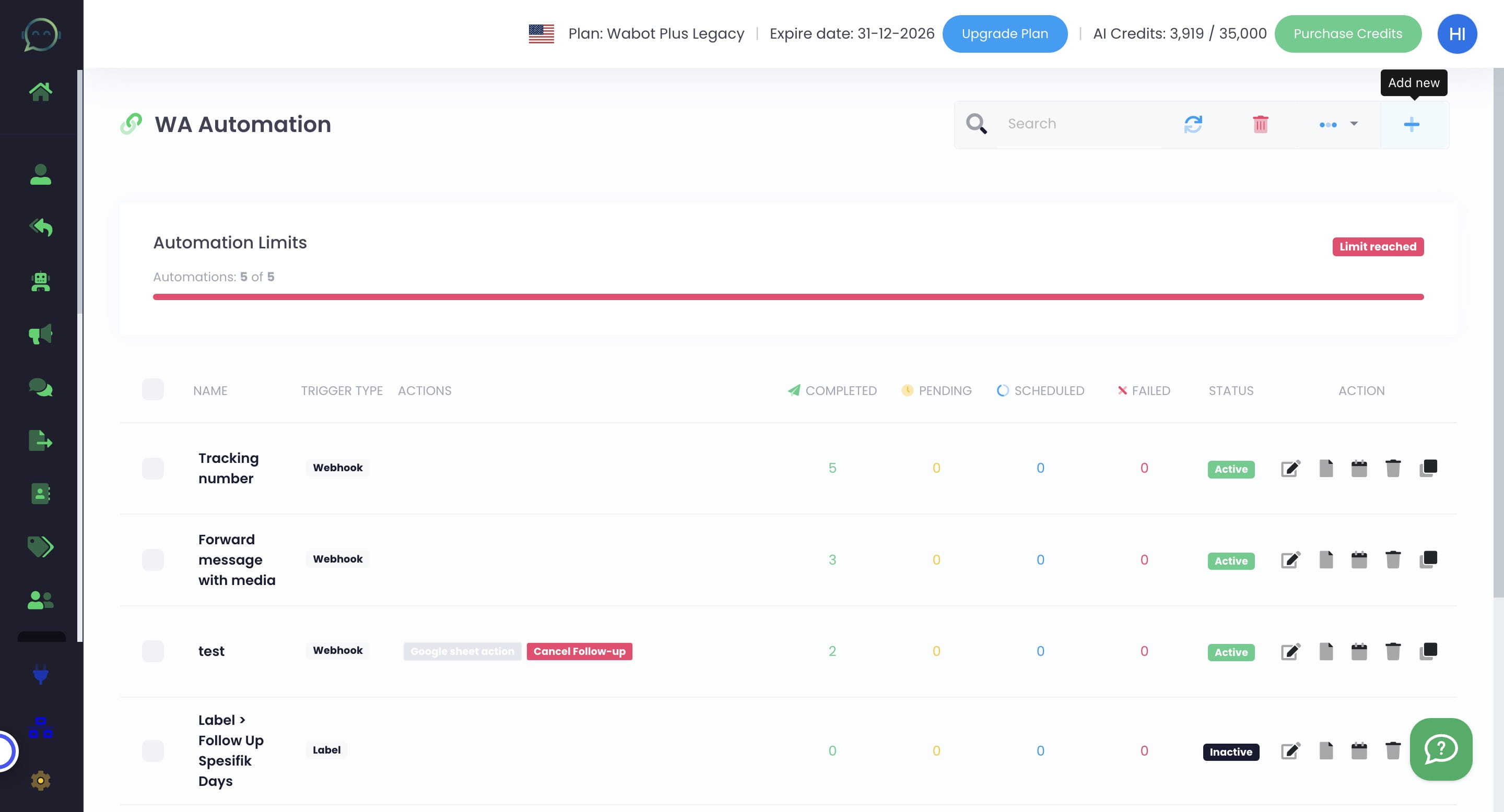 Click this icon to add new automation