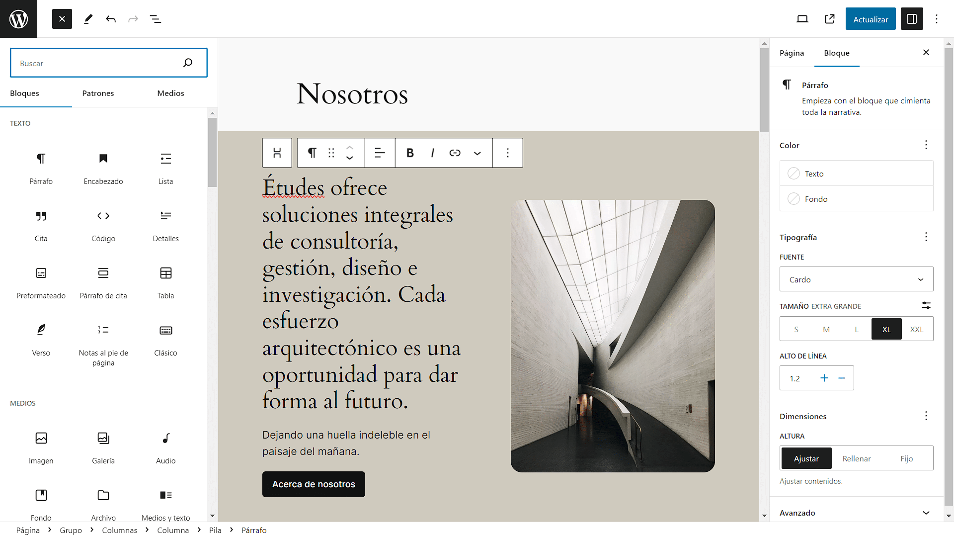 Con los cambios ya realizados en la página, haz click en "**Actualizar**"