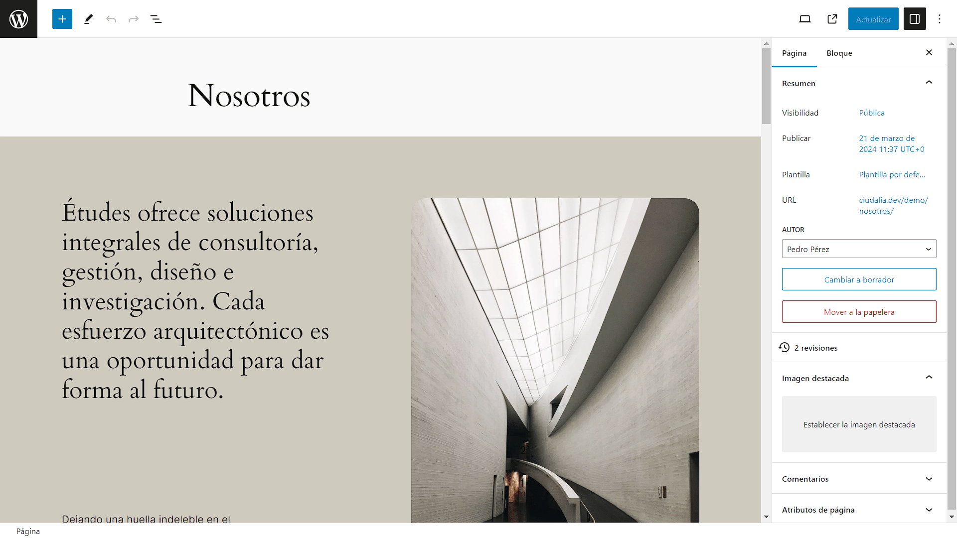 Luego, tendremos la interfaz para crear una página, haz click en el ícono de más