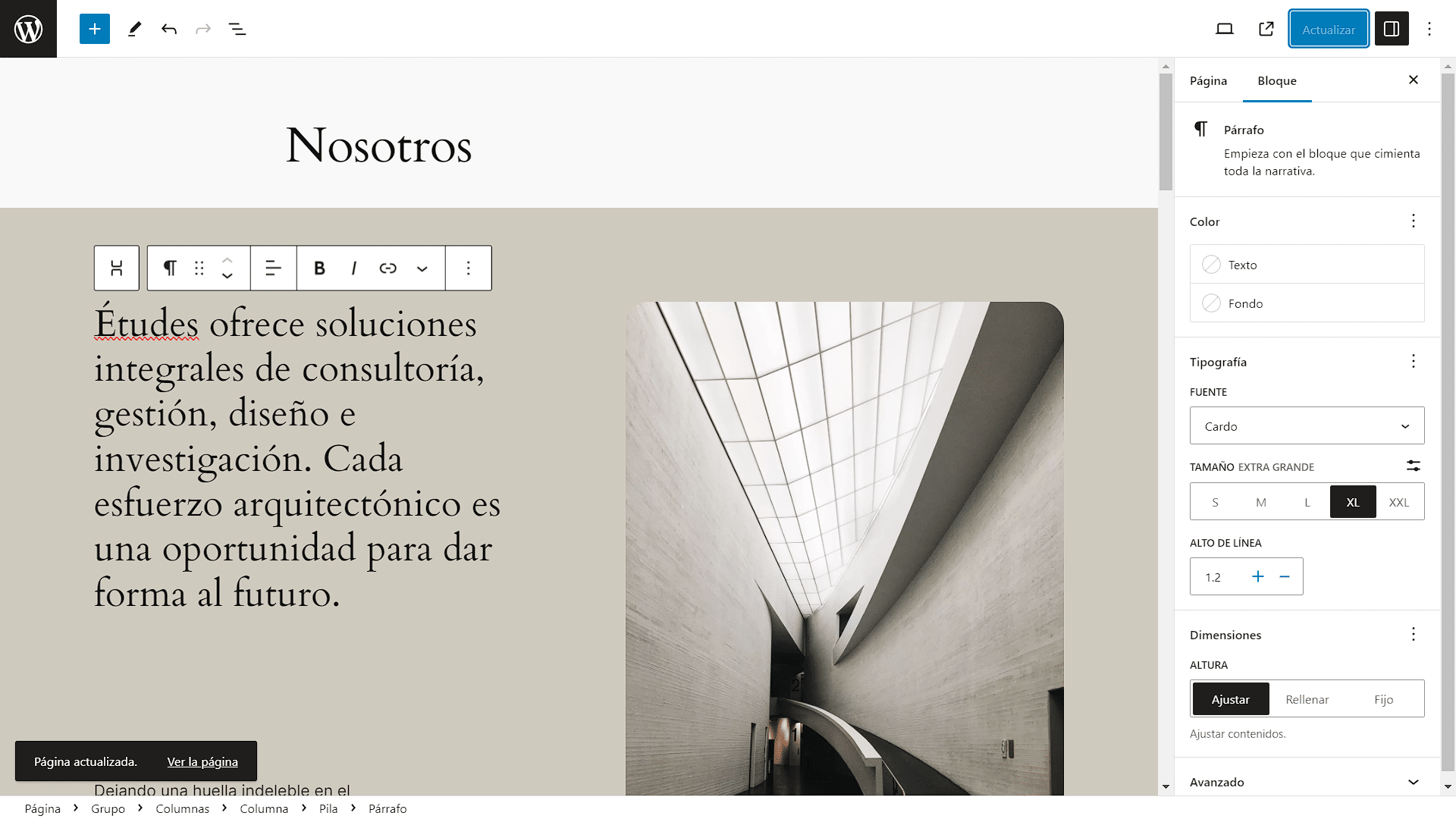 Mostrará una notificación de "**Página actualizada**" haz click en "**Ver la página**"
