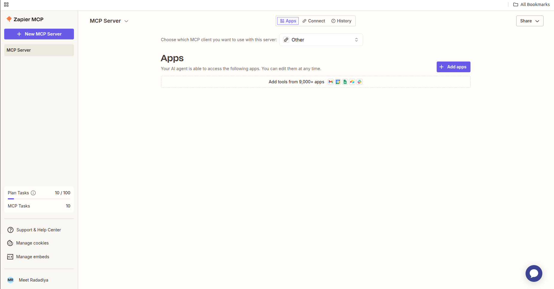 Click on the "**Add Apps**" button and add your desired tool.