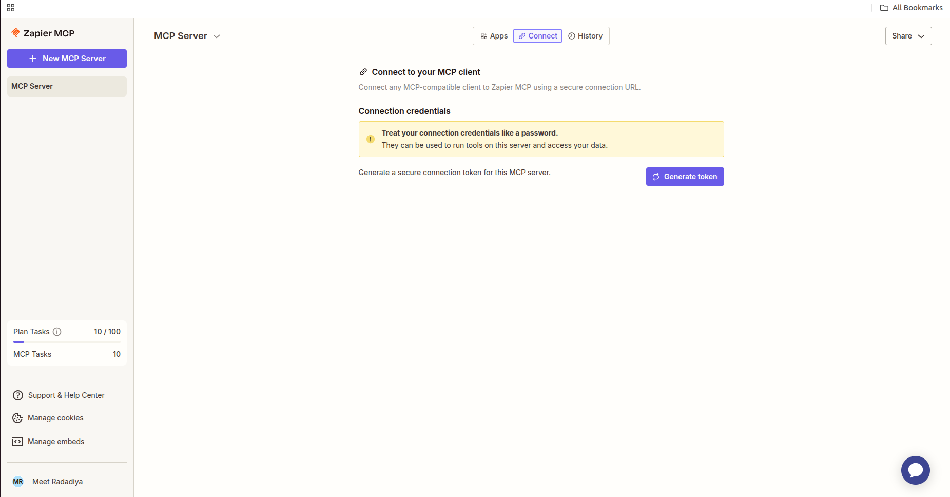 Click on the "**Generate Token**" button.