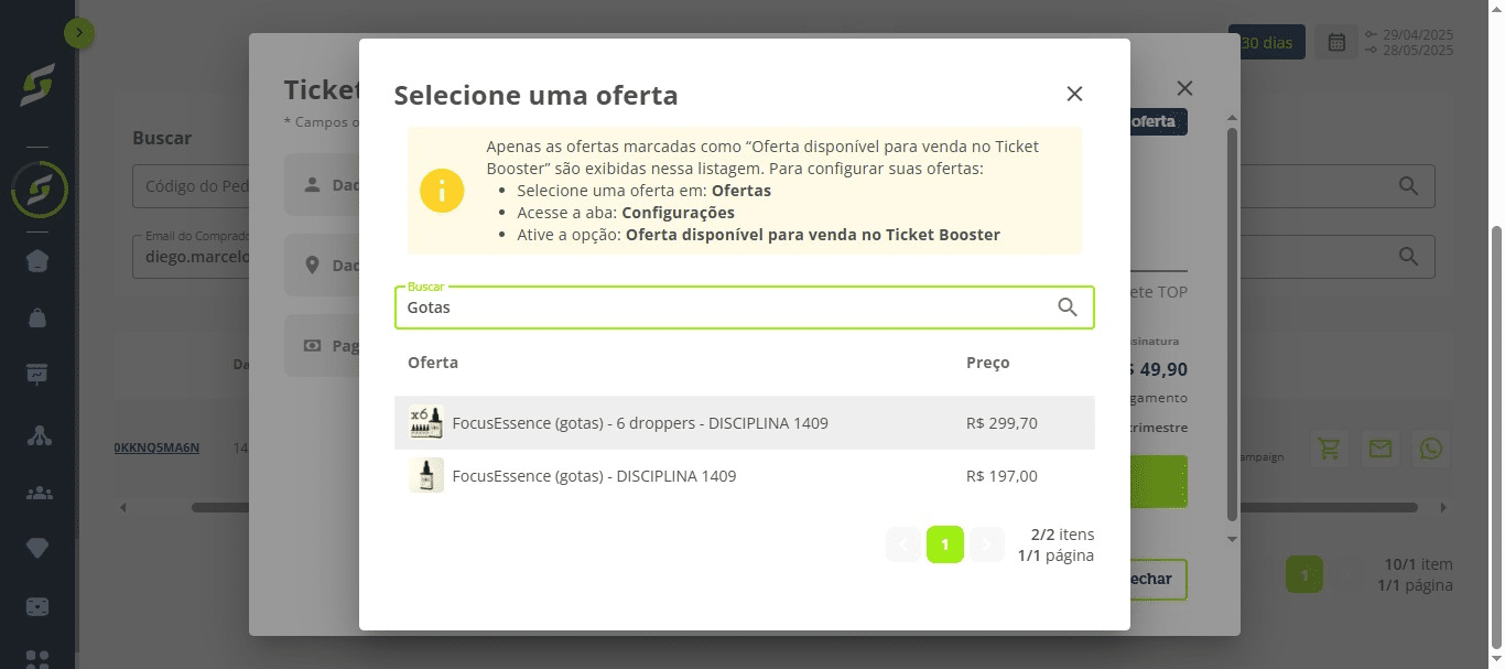 Busque e selecione a oferta desejada.