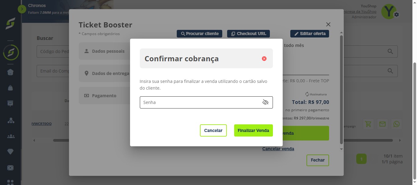Insira sua senha e conclua.
