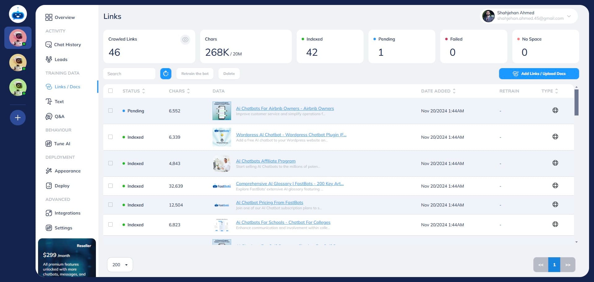 It will start Retraining the Chatbot and you will see the status as Pending.