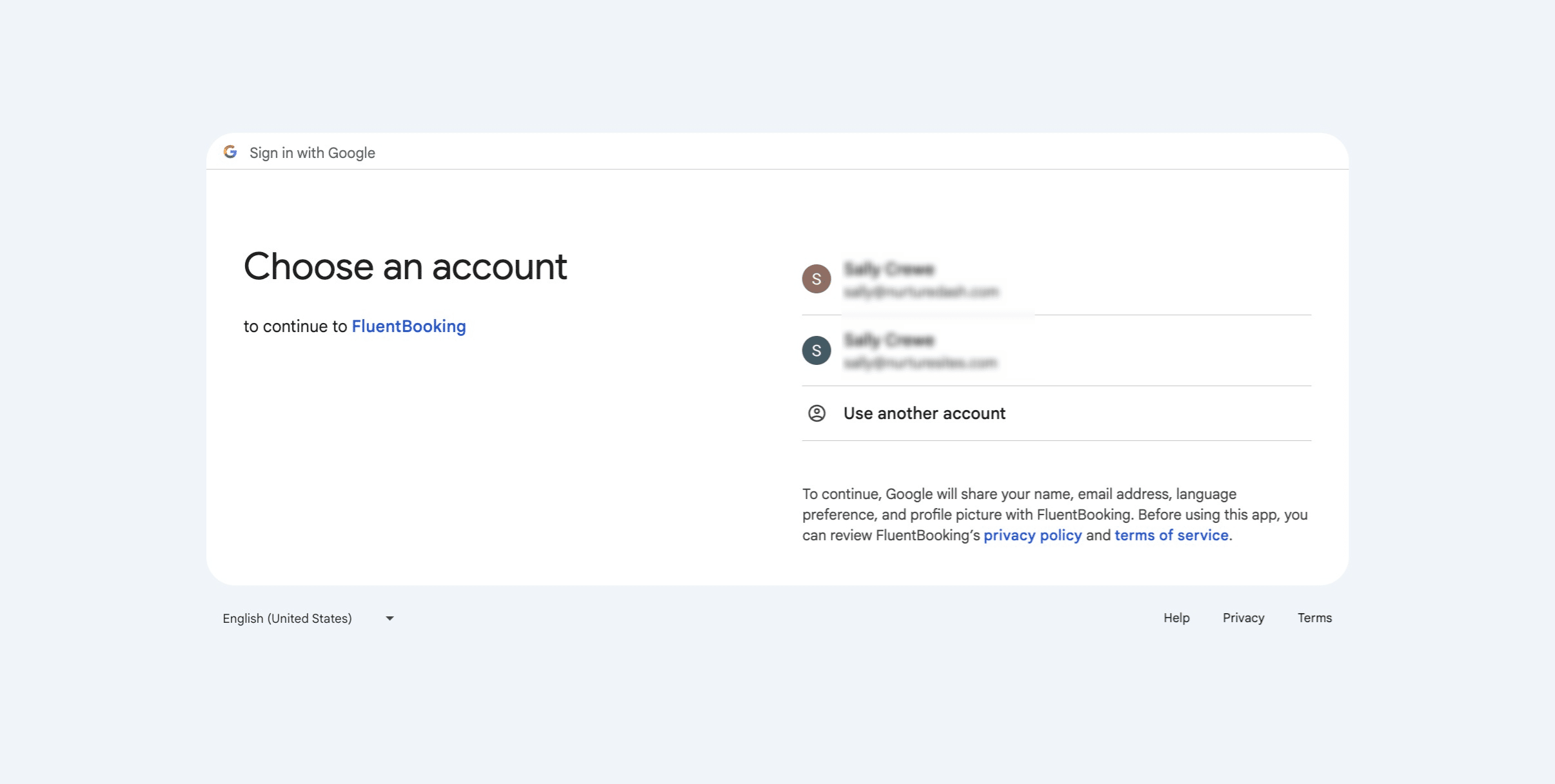 In the new tab, select the account you want to connect with.  If you've got multiple accounts, repeat the process for each account.